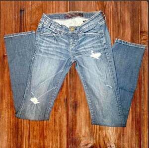 Divine Rights of Denim Low Rise Distressed Bootcut Jeans with Zipper Pockets